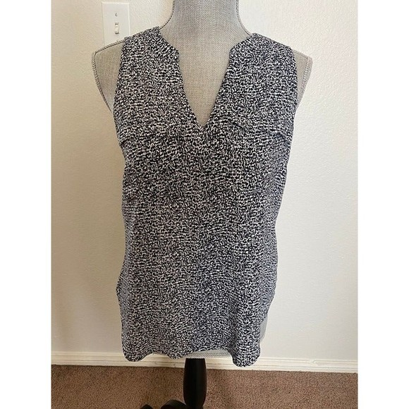 WILLI SMITH Black/White Sleeveless Y-Neckline Rayon Blouse/Top w/pockets ~ M - Picture 1 of 4